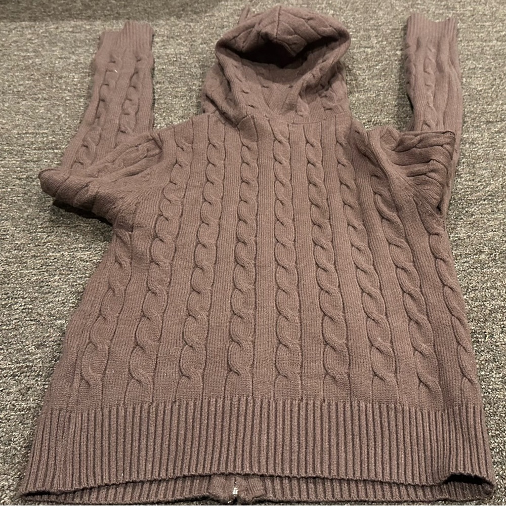 EUC Faded Rose Essentials Ladies M Brown Cable Knit Hoodie Sexy casual comfy - Picture 4 of 5